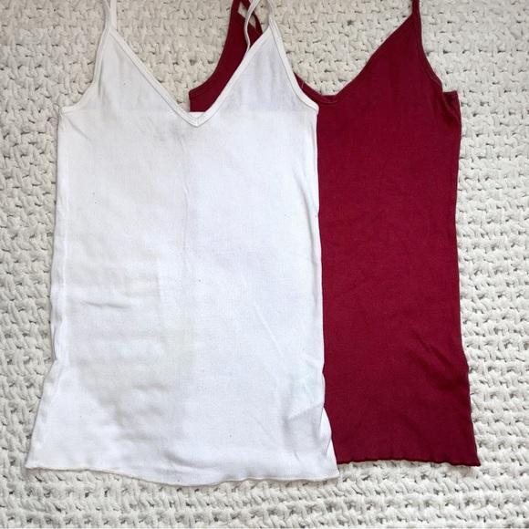 Set of 2 Abercrombie & Fitch White and Maroon V Neck Tank Tops